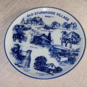 Vintage Old Sturbridge Village Massachusetts mini porcelain plate blue